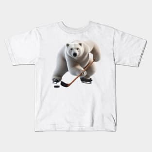 Polar bear Steve as a hockey player Kids T-Shirt